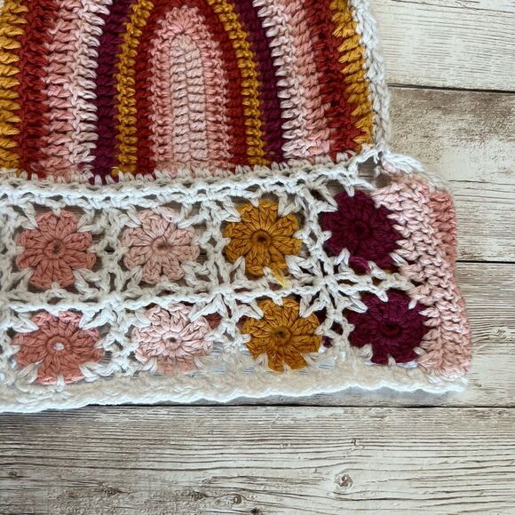 FOREVER 21 Crocheted Bikini Top XS/S Triangle Rainbow Granny Square Pink Orange - Picture 6 of 15